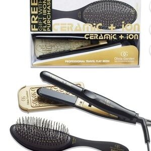Olivia Garden Black Professional Travel Flat Iron and Brush Set